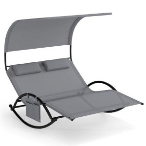 Dvigulis saulės gultas su stogeliu, šonine kišene ir 2 nuimamais galvos atlošais (Pilkas)